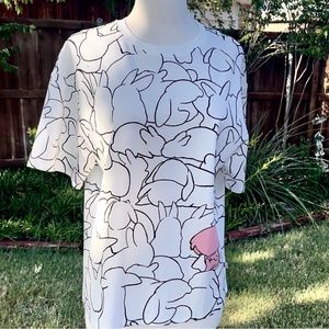 💖 Goelia White Short-Sleeved Cotton Tee with Abstract Bunny Design, NWT